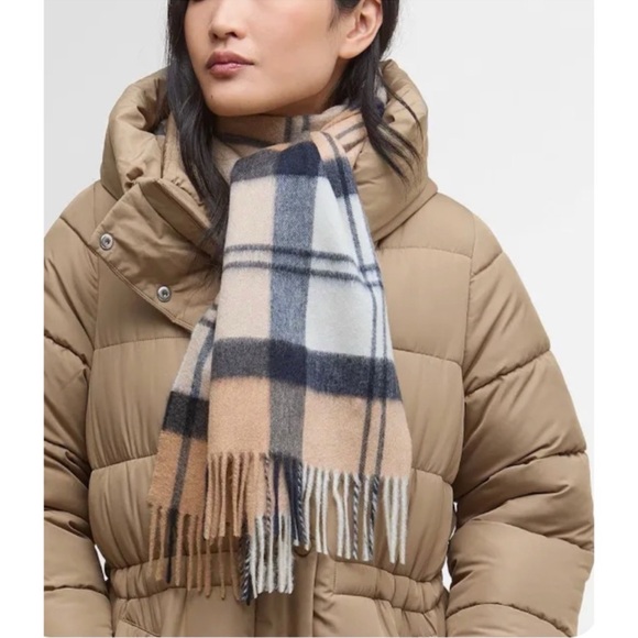 NWT Barbour Tartan Scarf Cashmere Wool Blend Neutral Basic Accessories